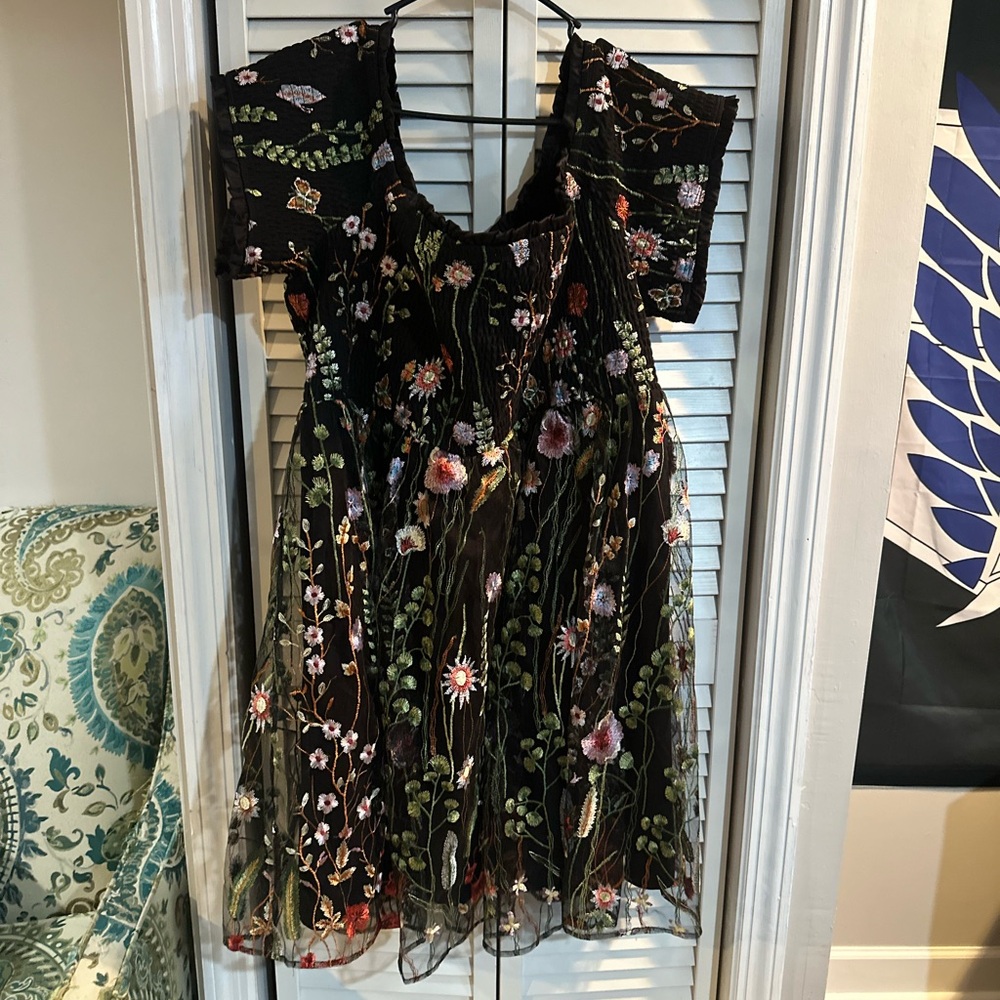 TORRID Floral Embroidered Black Off The Shoulder Dress